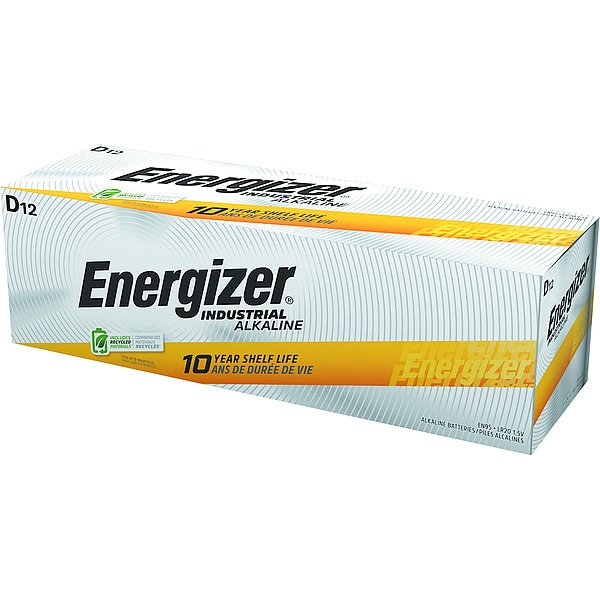 Energizer Industrial D Alkaline Battery, 1.5V DC, 12 Pack - EN95
