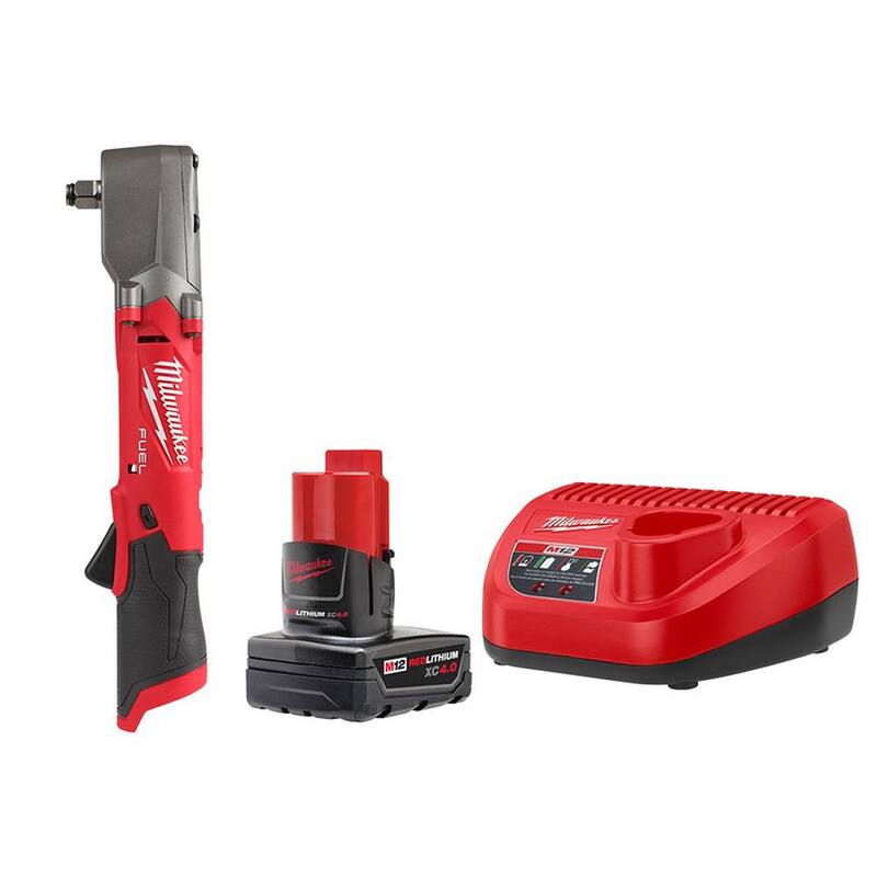 Llave de impacto angular de 1/2 pulgadas, sin escobillas y sin cable de 12V Milwaukee M12 FUEL de iones de litio con kit de inicio de 4.0 Ah - 2565-20-48-59-2440