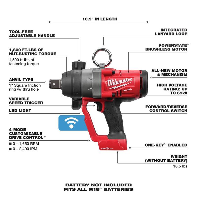 Llave de impacto inalámbrica Milwaukee M18 FUEL ONE-KEY de 18V de 1 pulgada, con anillo de fricción y bota de protección - 2867-20-49-16-2867