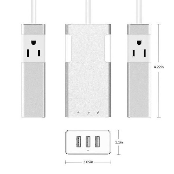 Sanoxy 3 Ports USB Charger W/ 2 AC Outlets Aluminum Power Strip, Travel Charger Station, Silver - SNX-CBL-LDR-U2603-3023