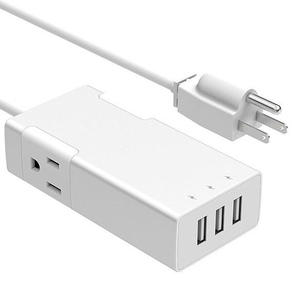 Sanoxy 3 Ports USB Charger W/ 2 AC Outlets Aluminum Power Strip, Travel Charger Station, Silver - SNX-CBL-LDR-U2603-3023