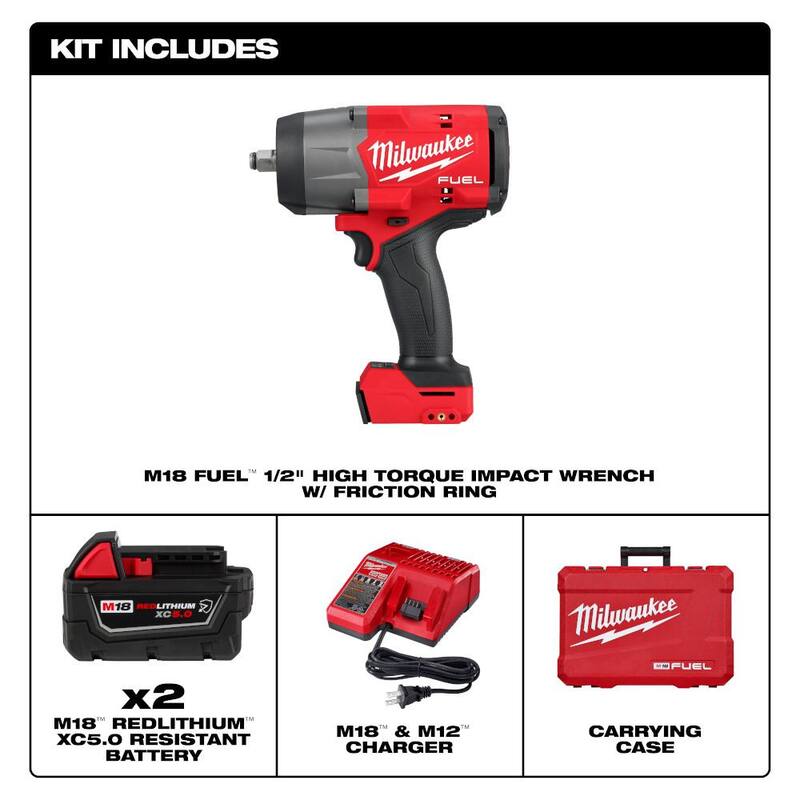 Milwaukee M18 FUEL 18V Atornillador de Impacto Inalámbrico de Alto Torque de 1/2 pulgadas sin Escobillas de Litio-Ion con Anillo de Fricción Kit y Juego de Vasos de Impacto - 2967-22-49-66-6803