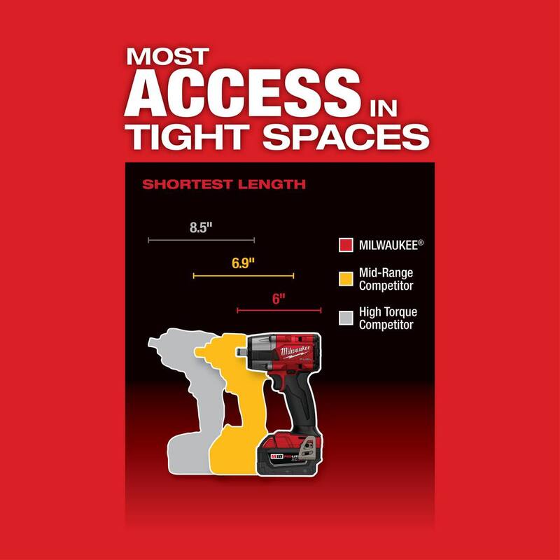 Llave de impacto inalámbrica con motor sin escobillas de iones de litio de 18V de medio torque Milwaukee M18 FUEL Gen-2 (sólo la herramienta) con juego de brocas - 2962-20-48-20-7499