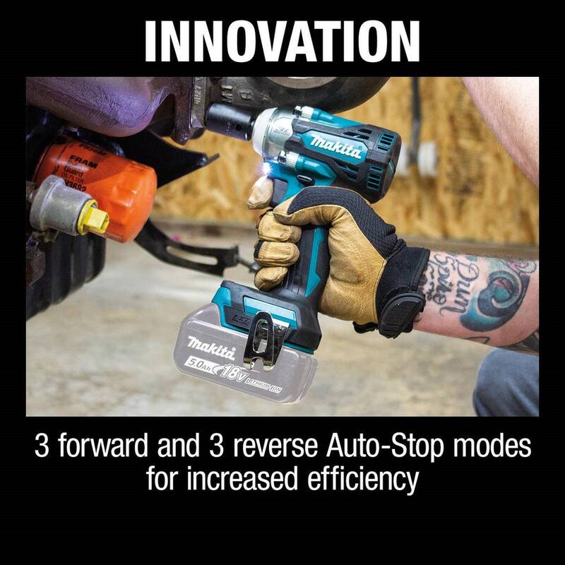 Llave de impacto inalámbrica sin escobillas Makita 18V LXT de 4 velocidades con anillo de fricción en el yunque de 1/2 pulgadas, solo la herramienta - XWT14Z