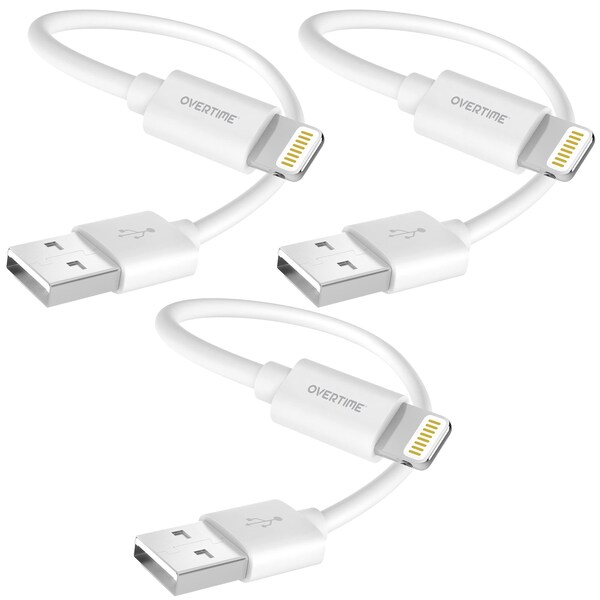 Overtime iOS Compatible Lightning Charger Set of 3, 1ft iPhone Charger Cable, USB to Lightning Cable, White - OTDCIP1WHX3