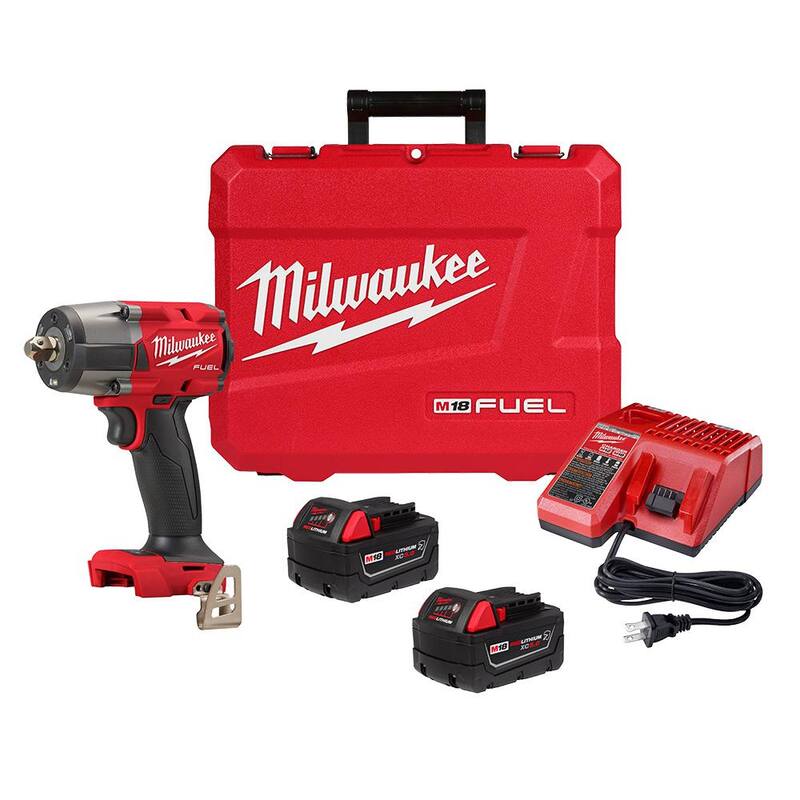 Milwaukee M18 FUEL 18V Lithium-Ion Brushless Cordless 1/2 in. Llave de Impacto de Medio Torque con Retén de Pasador, Kit de Baterías Resistentes - 2962P-22R