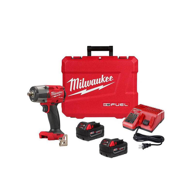 Milwaukee M18 FUEL 18V Lithium-Ion Brushless Cordless 1/2 in. Llave de Impacto de Medio Torque con Retén de Pasador, Kit de Baterías Resistentes - 2962P-22R
