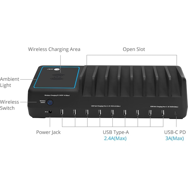 Siig 10Port USBAC Wrls Chrg Station, ACPW1H11S1 - AC-PW1H11-S1