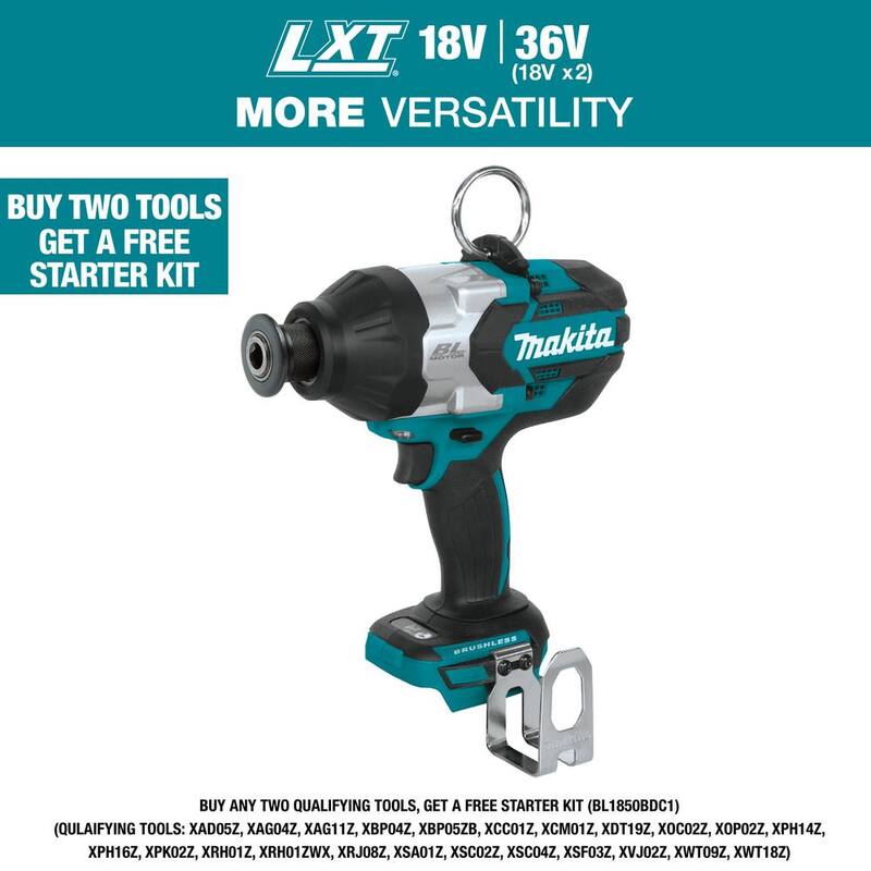 Llave de impacto inalámbrica sin escobillas de iones de litio LXT de 18V de alto torque de Makita con 7/16 pulgadas de cabeza hexagonal (Herramienta solamente) - XWT09Z