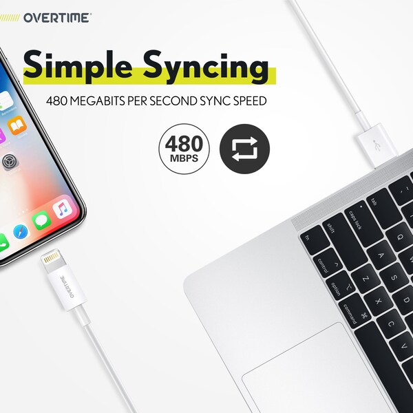 Overtime iOS Compatible Charger Set of 3, 10ft USBC iPhone Charger Cable, USB Type C to Lightning Cable, White - OTDCIPUSBTC10WHX3