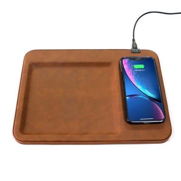 Zunammy Zunammy ZTWC015BR Table Top Organiser Tray with Wireless Charging Pad; Brown - ZTWC015BR