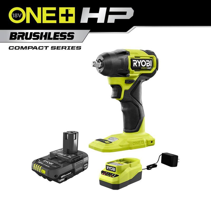 RYOBI ONE+ HP 18V Llave de impacto compacta sin escobillas inalámbrica de 3/8 pulgadas con kit de batería de 1.5 Ah y cargador de 18V - PSBIW01K