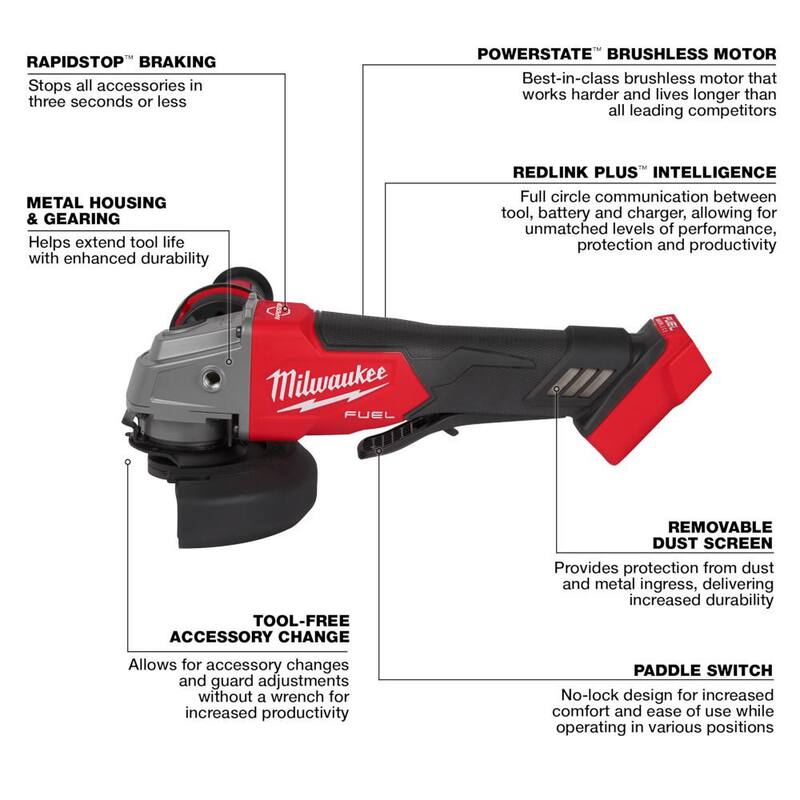 Llave de impacto inalámbrica sin escobillas de litio Milwaukee M18 FUEL de 18V con anillo de fricción (solo herramienta) con amoladora sin escobillas - 2967-20-2880-20