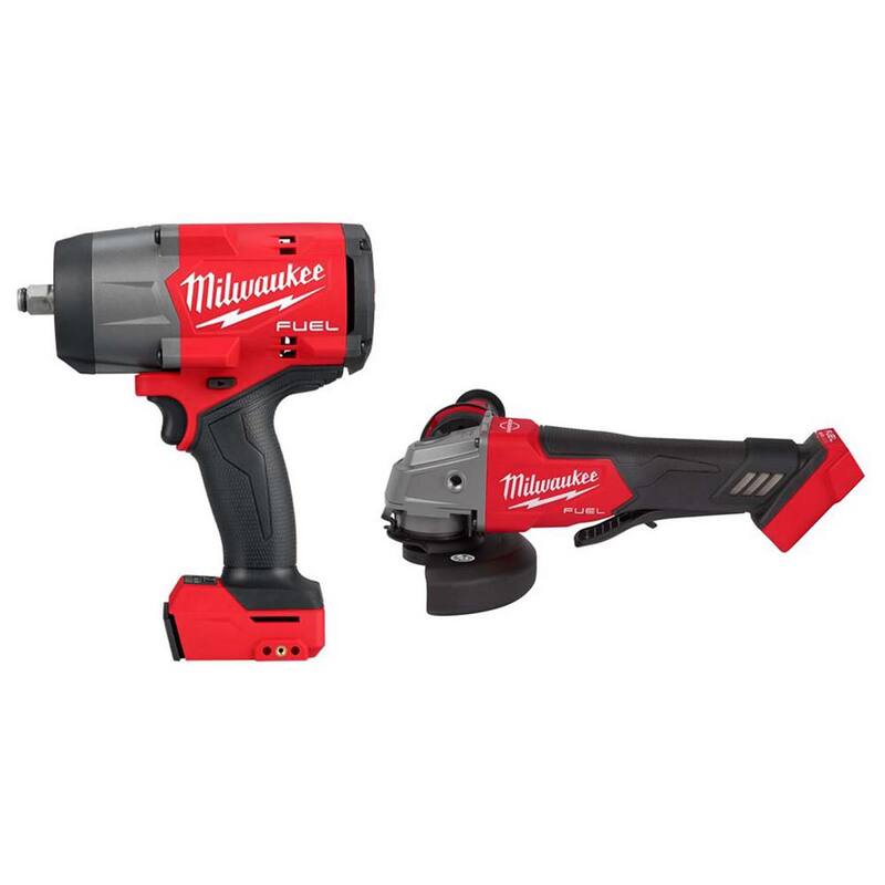 Llave de impacto inalámbrica sin escobillas de litio Milwaukee M18 FUEL de 18V con anillo de fricción (solo herramienta) con amoladora sin escobillas - 2967-20-2880-20