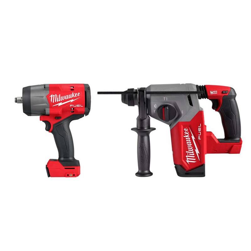 Llave de impacto inalámbrica sin escobillas de litio-ion de 18V Milwaukee M18 FUEL de 1/2 pulg. con anillo de fricción y martillo rotativo SDS Plus de 1 pulg. - 2967-20-2912-20.