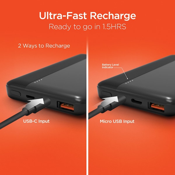 Hypergear USB-C Fast Charge Power Bank for iPhone and Android (10,000 mAh) - 15457