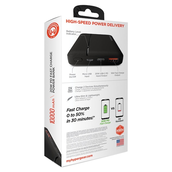 Hypergear USB-C Fast Charge Power Bank for iPhone and Android (10,000 mAh) - 15457