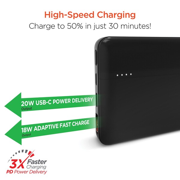 Hypergear USB-C Fast Charge Power Bank for iPhone and Android (10,000 mAh) - 15457