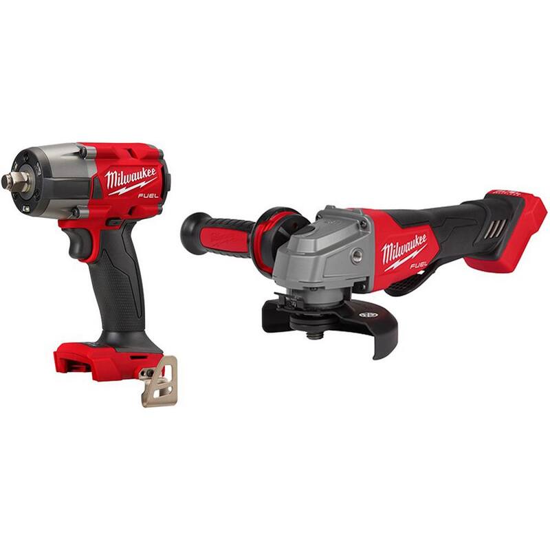 Llave de impacto inalámbrica de medio torque sin escobillas de iones de litio de 18V Milwaukee M18 FUEL Gen-2 de 1/2 pulg. con anillo de fricción, junto con amoladora - 2962-20-2880-20.