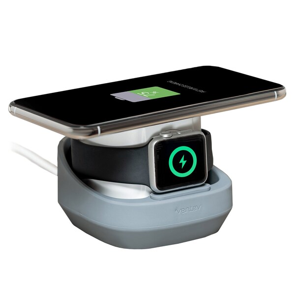Ventev Wireless Watchdock Duo Wireless Charging Pad 10w And Apple Watch Charger, White And Gray - WWDDWINTVNV