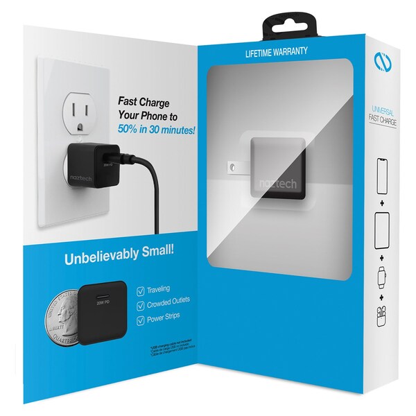 Naztech 20-Watt Power Delivery Mini Fast Wall Charger Black - 15441