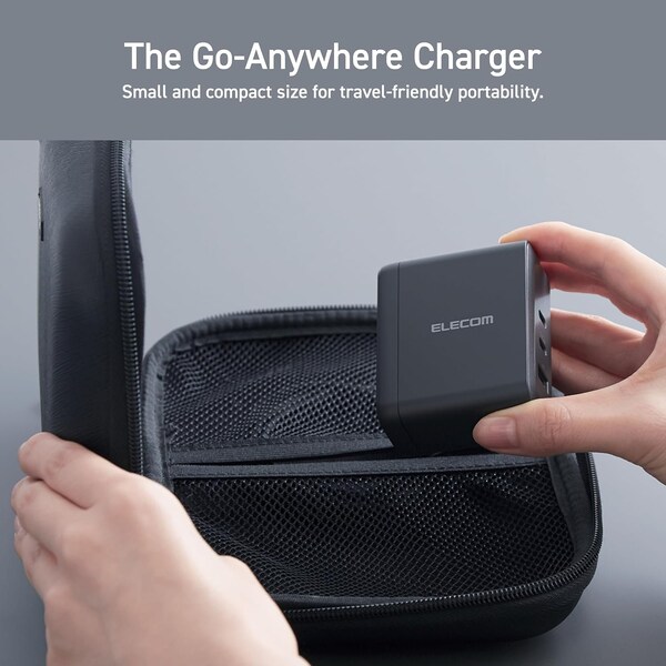 Elecom 100W Smart PD-PPS USB Charger, GaN II Fast Charging, Thermal Protection, TypeC x 2, Type A x 1 - EC-AC65100BK