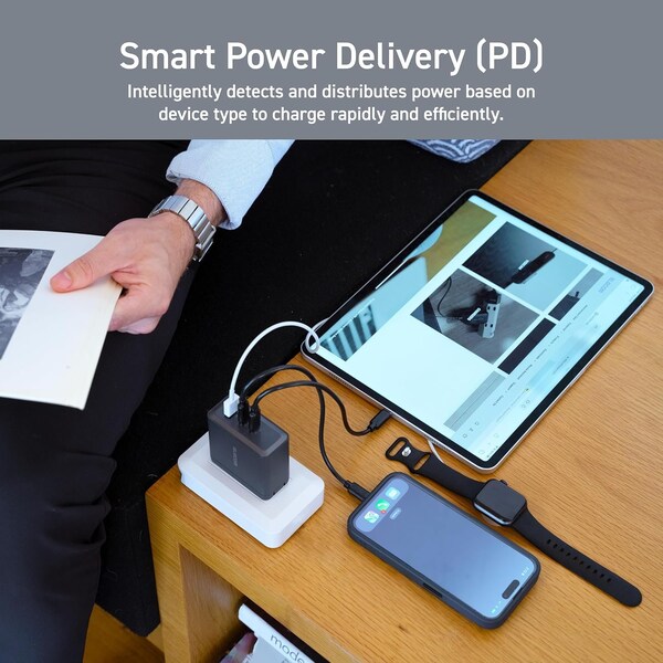 Elecom 100W Smart PD-PPS USB Charger, GaN II Fast Charging, Thermal Protection, TypeC x 2, Type A x 1 - EC-AC65100BK