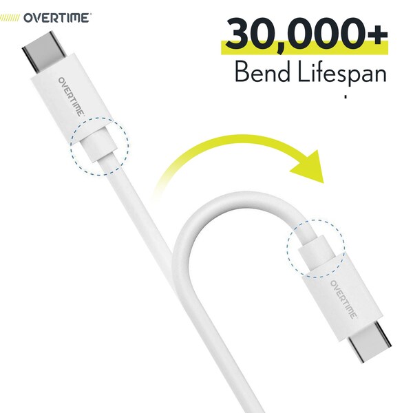 Overtime iOS Compatible Charger Set of 3, 10ft USB-C Charging Cord, White - OTDCUSBCTC10WHX3