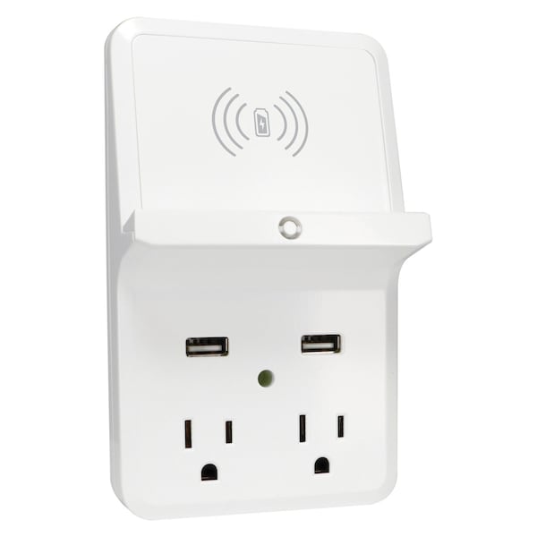 Prime Wireless-Charging-Dock Wall Tap with 2 Outlets and Dual USB Charger - PBUWC01