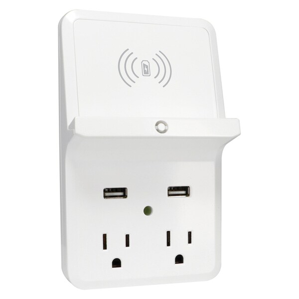Prime Wireless-Charging-Dock Wall Tap with 2 Outlets and Dual USB Charger - PBUWC01