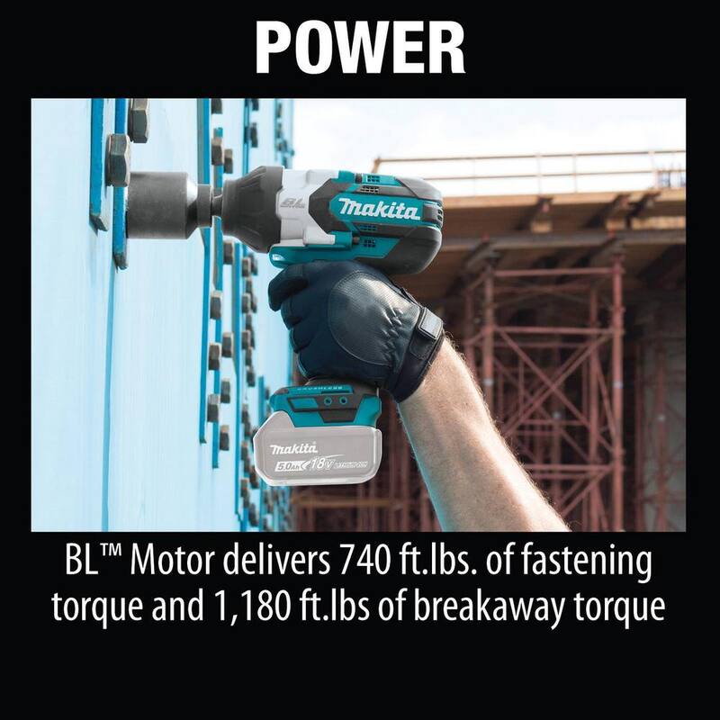 Llave de impacto sin escobillas Makita 18V LXT de alto torque sin cable de ion de litio de 1/2 pulgada (solo herramienta) - XWT08XVZ