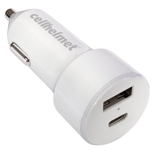 Cellhelmet 20W PD USB C and USB A Dual Port Car Charger, White - CAR-PD-20W-A-C