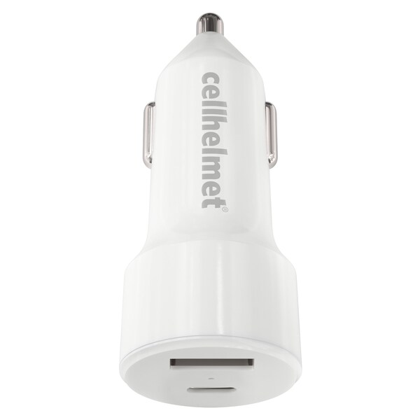 Cellhelmet 20W PD USB C and USB A Dual Port Car Charger, White - CAR-PD-20W-A-C