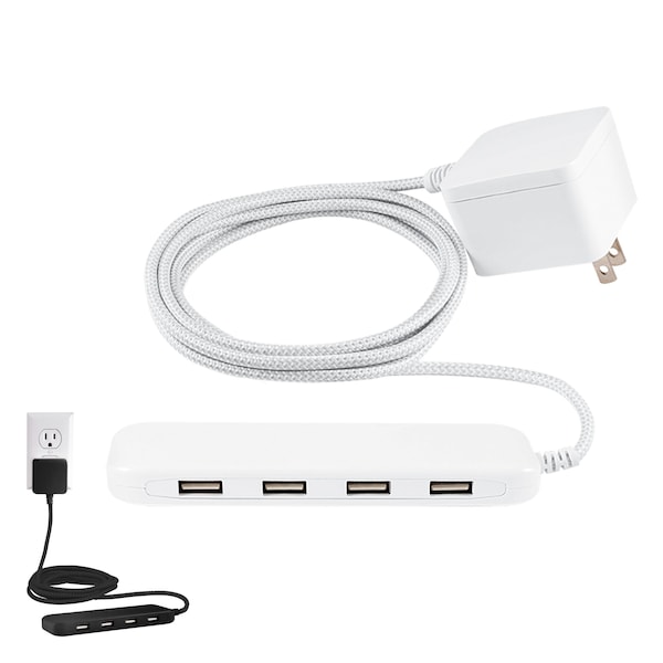 Ge GE UltraPro 4 USB Power Strip with 6 Ft. Braided Cord, white - 44139-T1
