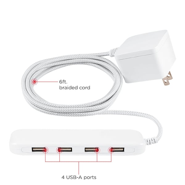 Ge GE UltraPro 4 USB Power Strip with 6 Ft. Braided Cord, white - 44139-T1