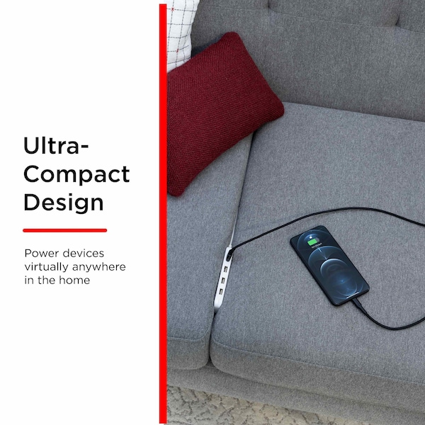 Ge GE UltraPro 4 USB Power Strip with 6 Ft. Braided Cord, white - 44139-T1