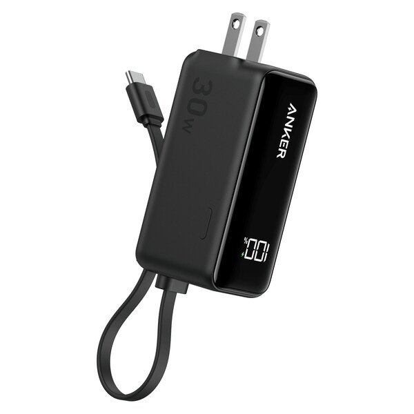 Anker Power Bank 5,000 Mah 22.5w With Built In Usb C Cable And Fusion Wall Charger 30w, Black - A1636H11