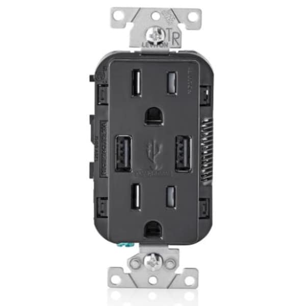 Leviton Leviton Decora 15 amps 125 V Duplex Black Outlet and USB Charger 5-15R 1 pk - R05-T5632-0BE