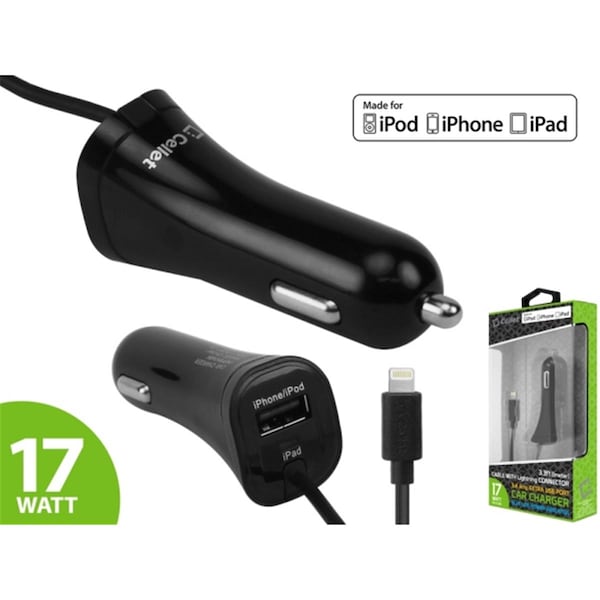 Cellet Apple MFI USB Port Car Charger- Black- 4 ft. - 22663