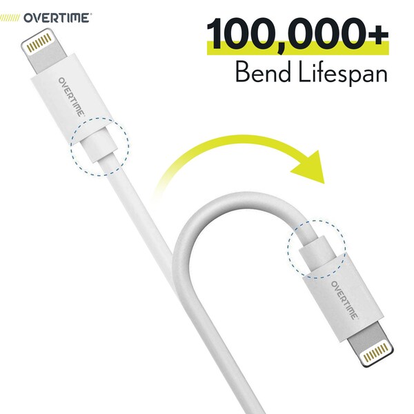 Overtime iOS Compatible Charger Set of 3, 6ft iPhone Charger Cable, USB to Lightning Cable, USB Cord, White - OTDCIP6WHX3