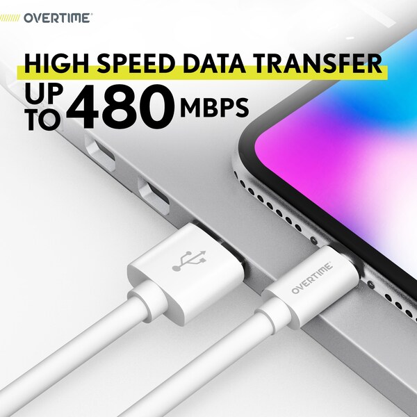 Overtime iOS Compatible Charger Set of 3, 6ft iPhone Charger Cable, USB to Lightning Cable, USB Cord, White - OTDCIP6WHX3