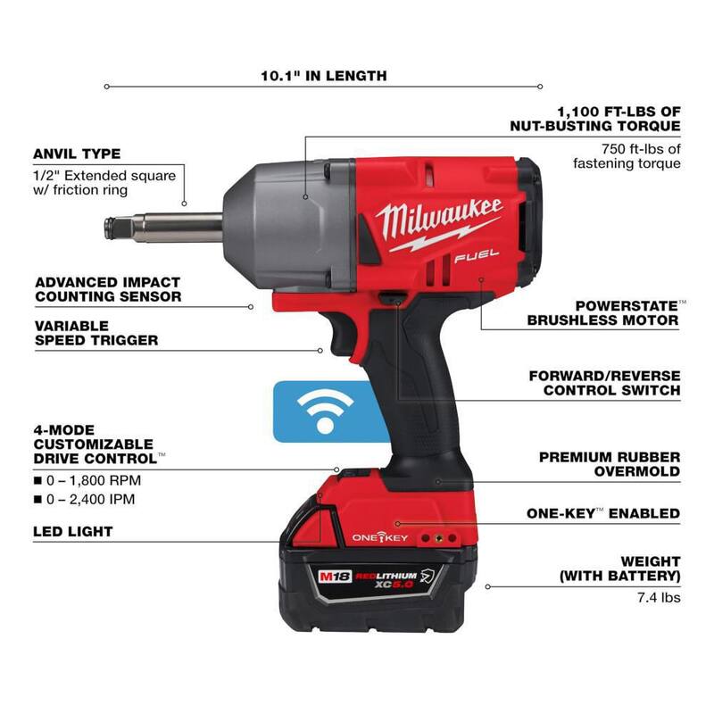 Milwaukee M18 FUEL ONE-KEY 18V Li-Ion Brushless Cordless 1/2 in. Ext Anvil Controlled Torque Impact Wrench w/Resistant Batteries - 2769-22R

Llave de impacto inalámbrica Milwaukee M18 FUEL ONE-KEY 18V Li-Ion sin escobillas de 1/2 in. con control de torque y baterías resistentes - 2769-22R