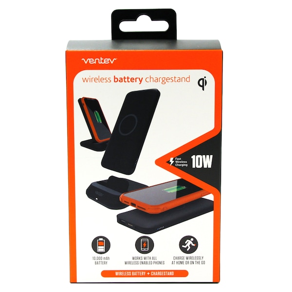 Ventev Wireless Battery Charge Stand 10W 10,000 mAh, Black - WLSBATTSTNDVNV