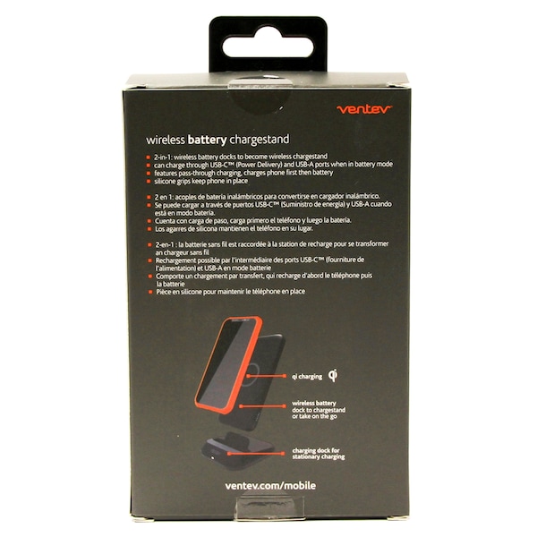 Ventev Wireless Battery Charge Stand 10W 10,000 mAh, Black - WLSBATTSTNDVNV