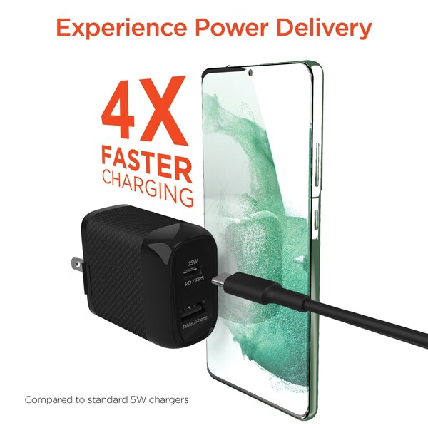 Hypergear SpeedBoost 25-Watt PD Dual-Output USB-C Wall Charger Kit - 15626