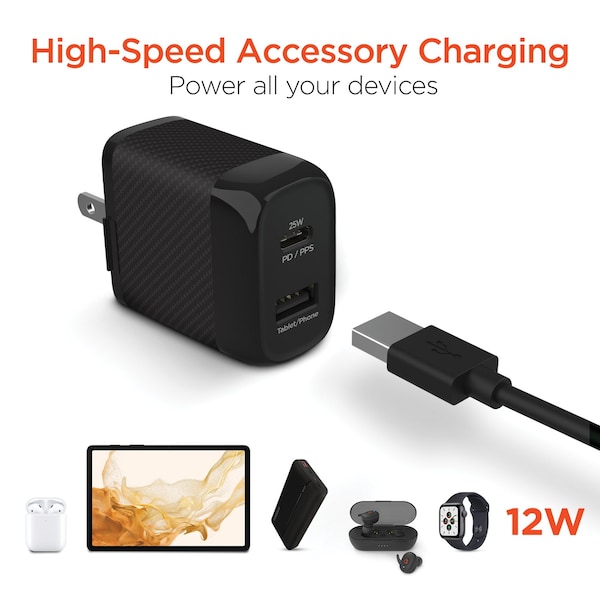 Hypergear SpeedBoost 25-Watt PD Dual-Output USB-C Wall Charger Kit - 15626