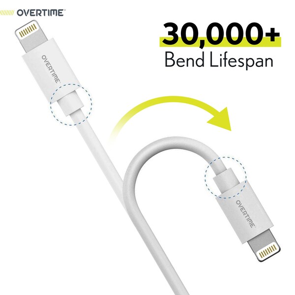 Overtime iOS Compatible Charger Set of 3, 10ft iPhone Charger Cable, USB to Lightning Cable, White - OTDCIP10WHX3