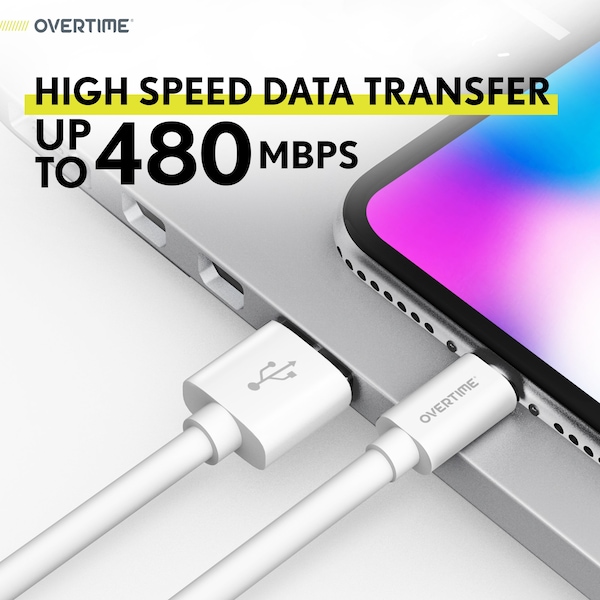 Overtime iOS Compatible Charger Set of 3, 10ft iPhone Charger Cable, USB to Lightning Cable, White - OTDCIP10WHX3