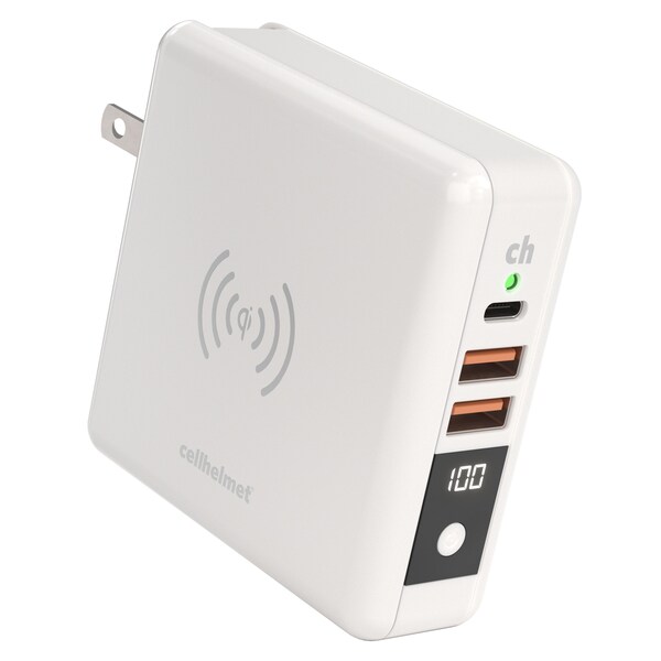 Cellhelmet Power Bank and Qi Wireless Charger 8,000 mAh, White - CHQI-ALL