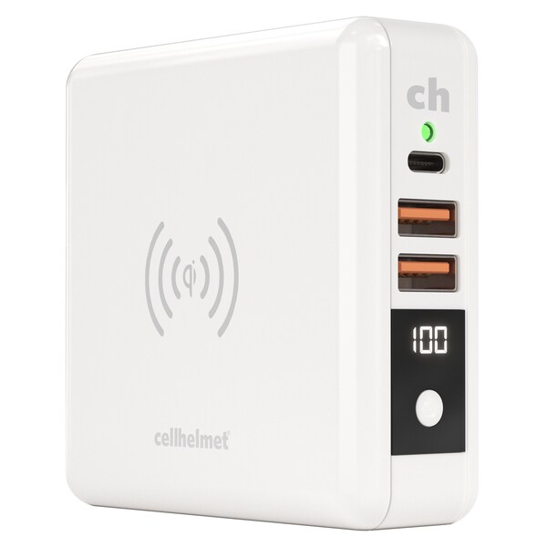 Cellhelmet Power Bank and Qi Wireless Charger 8,000 mAh, White - CHQI-ALL